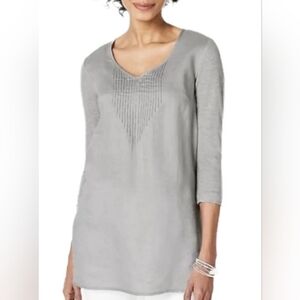 J.Jill Love Linen Pintuck Pleated Button Front Tunic Large